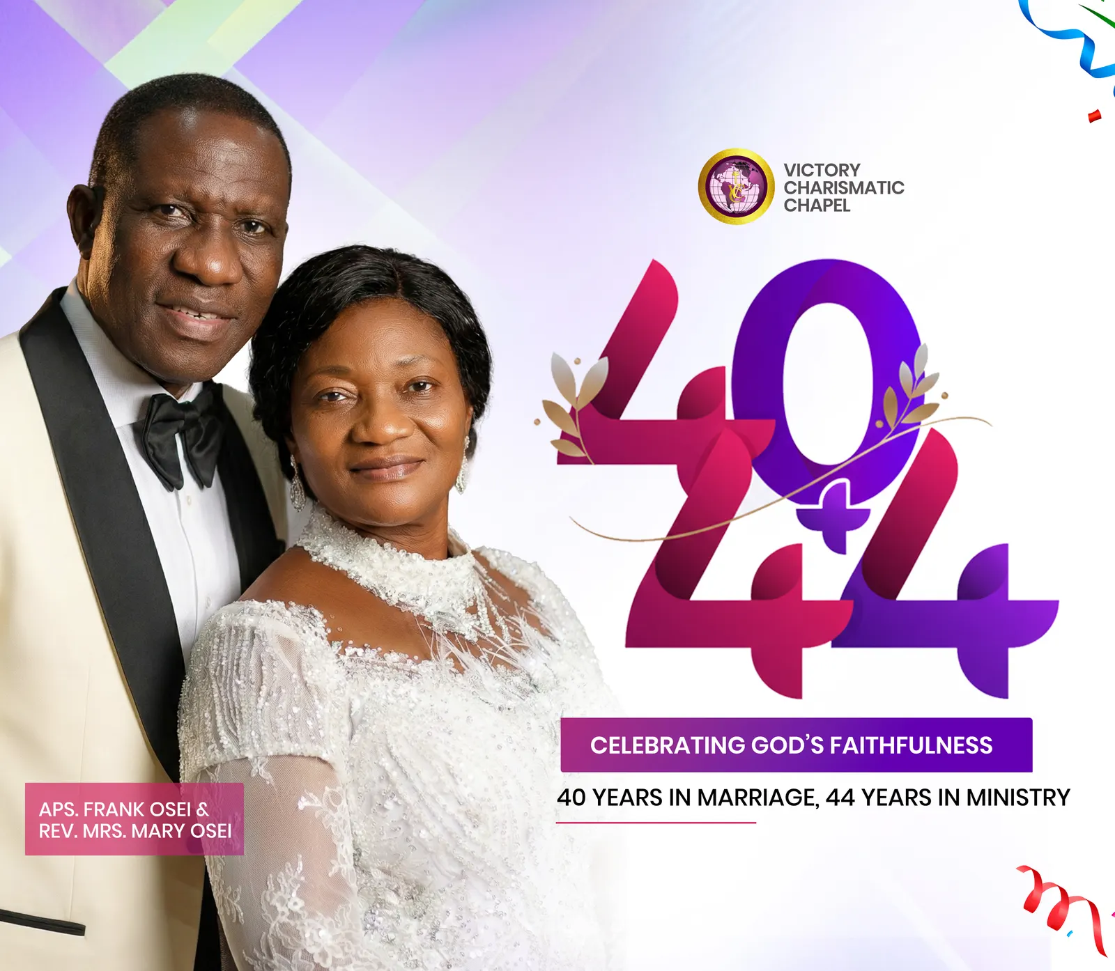 40 years in marriage, 44 in ministry celebration design