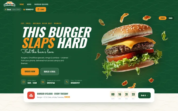 Eat Burger website, home page