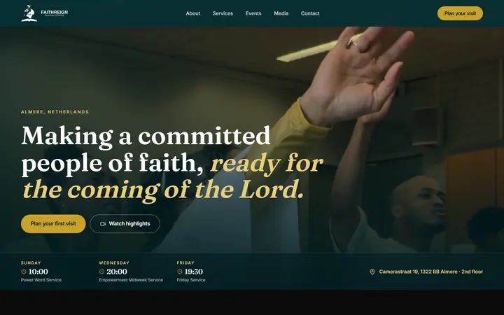 FaithReign Revival Centre website, home page
